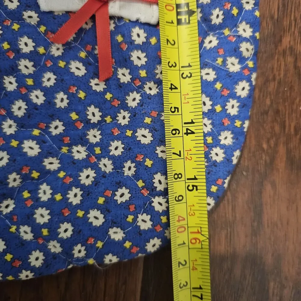 Vintage Quilted Blue Floral Christmas Stocking with Lace & Ribbon Accents